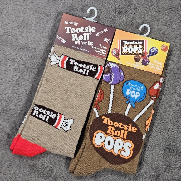 Other - Tootsie Roll & Pops Crew 2 Pair Socks Novelty Design Adult One Size‎ Fun Crazy
